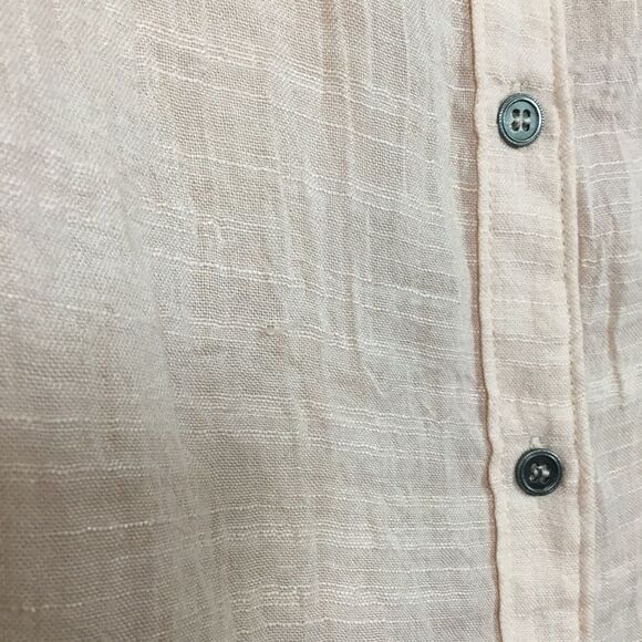 Pinky peach wide weave gauze fabric button down shirt 100% cotton lightweight L - Picture 5 of 11